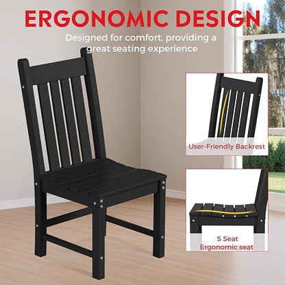 Costaelm Armless Outdoor Chair, Patio Adirondack Chair, HDPE Poly Lumber Waterproof Restaurant Bistro Kitchen Dining Chair for Outside Porch Backyard Garden, Black