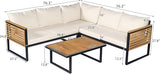 Industrial Acacia Wood Outdoor Sectional Corner Sofa Set with Cushions and Center Table - Patio Garden Balcony - Photo 3