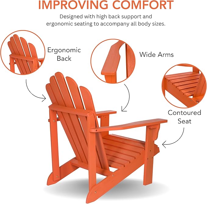 Shine Company Westport Wooden Adirondack Chair, Outdoor Patio Firepit Chairs, Back & Seat Pre-Assembled, Organic Pumpkin - Photo 3