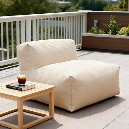 Patio Armless Chair, Outdoor Middle Bean Bag Chair, Daybed Sofa Comfy Couch, Modular Patio Sectional Sofa, Water-Resistant Olefin Fabric, High-Density Foam Filled, Comfy Lounge Seat, Light Beige
