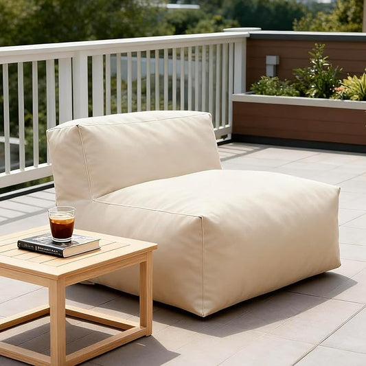 Patio Armless Chair, Outdoor Middle Bean Bag Chair, Daybed Sofa Comfy Couch, Modular Patio Sectional Sofa, Water-Resistant Olefin Fabric, High-Density Foam Filled, Comfy Lounge Seat, Light Beige