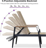 PURPLE LEAF Outdoor Chaise Lounge Chair Set of 2 Patio Pool Lounger Wicker Chairs with Wooden Armrest Sunbathing - Photo 6