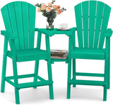 Ciokea Tall Adirondack Chairs Set of 2, HDPE Outdoor Adirondack Bar Stools with Double Connecting Tray - Photo 1