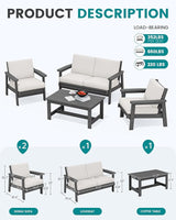 SERWALL HDPE Outdoor Furniture Set 4, All Weather Wood-Like Outdoor Sofa Sectional Couch - Photo 3