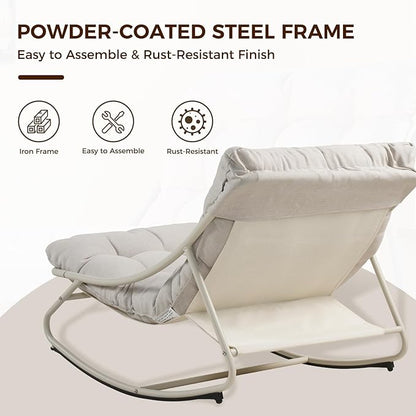 Grand patio Outdoor Rocking Chair, Metal Lounge Rocking Chair with Thick Cushion, Comfy Modern Rocker for Patio Porch Deck Backyard, Beige