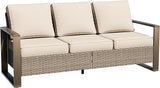 75" Patio Metal Wicker Sofa, All Weather Outdoor Rattan 3-Seat Sofa Couch with Premium Cushions & Rectangular Framed - Photo 1