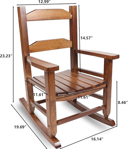 Toddler Rocking Chair Kids Wooden Indoor for Comfy Recliner Rocker for Baby Ages 3-6 Outdoor Lounge Children Playroom Anti-Tip Design Safe & Sturdy Brown