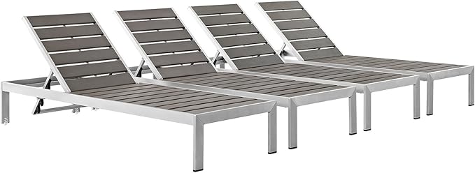 Modway Shore Aluminum Outdoor Patio Poolside Four Chaise Lounge Chairs in Silver Gray - Photo 1