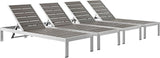 Modway Shore Aluminum Outdoor Patio Poolside Four Chaise Lounge Chairs in Silver Gray - Photo 3