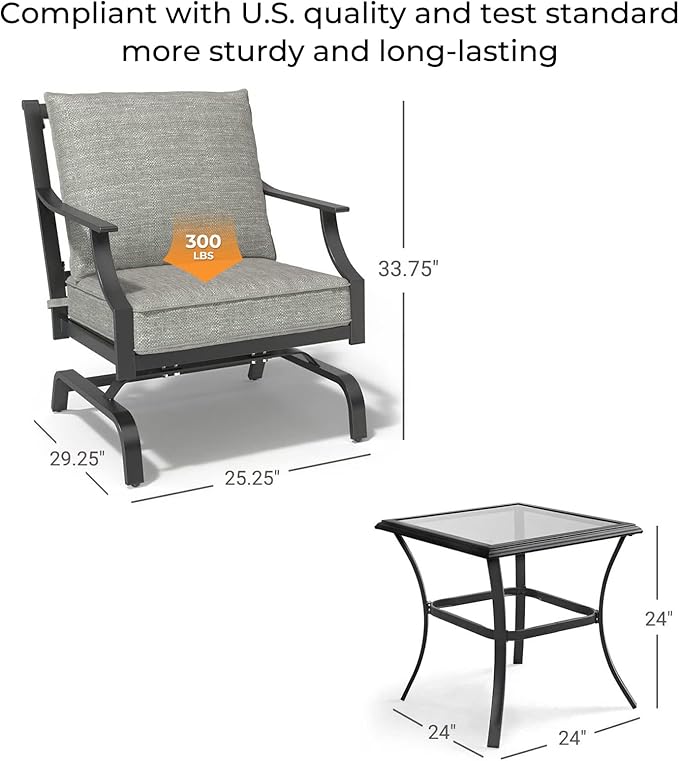 Grand patio 3-Piece Furniture Seating Motion Chairs Set Outdoor Bistro Set Patio Conversation Sets Glider Rocking Chair - Photo 2