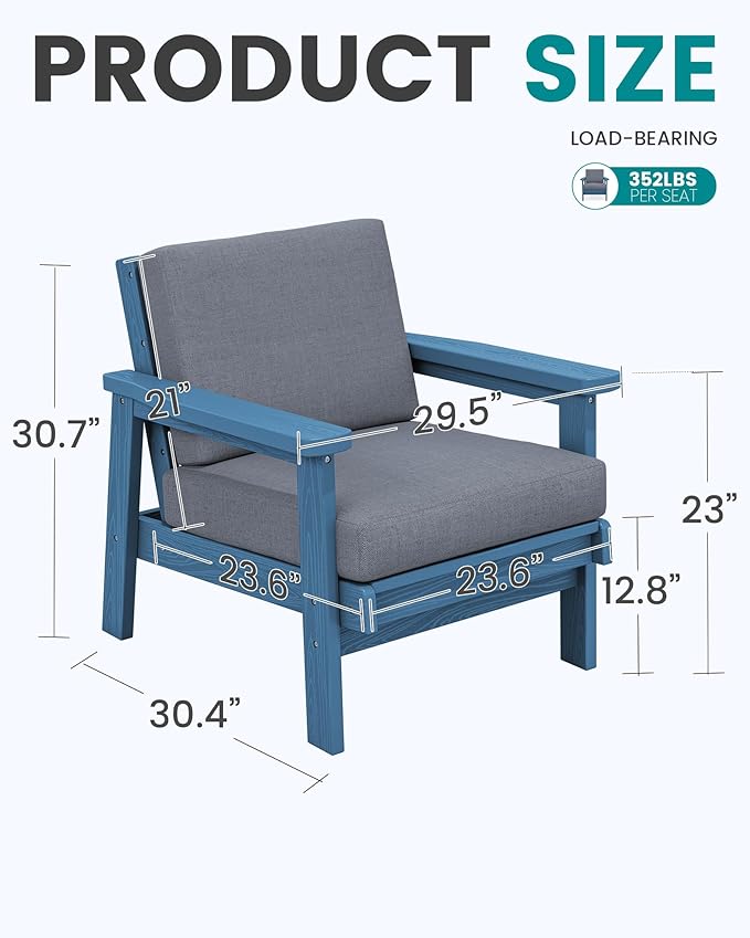 SERWALL Patio Furniture Set with 33” Fire Pit Table, HDPE Outdoor Sectional Sofa Set with Thickened Cushions - Photo 5