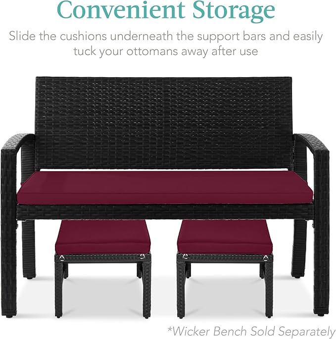 Best Choice Products Set of 2 Wicker Ottomans, Multipurpose Outdoor Furniture for Patio, Backyard, Additional Seating - Photo 5