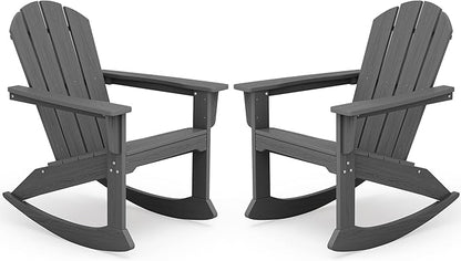SERWALL Outdoor Adirondack Rocking Chairs Set of 2, All-Weather HDPE Adirondack Rocker Chair, Front Porch Rocker Chairs for Patio Lawn Porch Deck, Grey