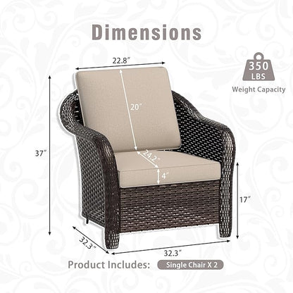 3 Piece Patio Wicker Conversation Set, All-Weather Use Outdoor Wicker Loveseat with 2 PE Rattan Chair, Ideal for Porch, Backyard, Balcony, Poolside, Beige