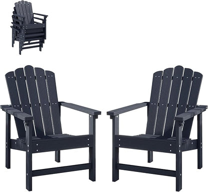 Stackable HDPE Adirondack Chairs Set of 2 – Durable, Weather-Resistant Outdoor Patio Seating, Low Maintenance Poly Lumber Chairs for Porch, Deck, Garden, Fire Pit (Blue)