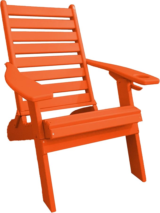 Furniture Barn USA Farmhouse Collection Poly Ladderback Folding Adirondack Chair, Bright Orange