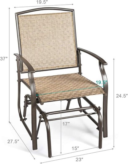 Giantex Outdoor Glider Chair W/Sturdy Metal Frame & Breathable Mesh Fabric, Porch Lounge Swing Rocking Chair for Lawn, Garden, Porch, Backyard, Poolside, Patio Glider for Outside