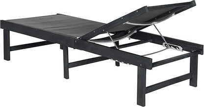 SAFAVIEH Outdoor Collection Manteca Dark Slate Grey Solid Wood/Dark Grey Texline Fabric Adjustable Chaise Lounge Chair (PAT6708K)