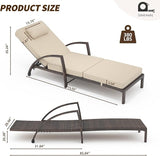Garvee Chaise Lounge Outdoor Set of 2, PE Rattan Wicker Pool Lounge Chairs with 5-Level Adjustable Backrest - Photo 2