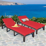 COSTWAY 2PCS Patio Rattan Lounge Chair, 6-Gear Adjustable Chasie Lounge, Outdoor Recliner for Deck, Backyard (Red) - Photo 1