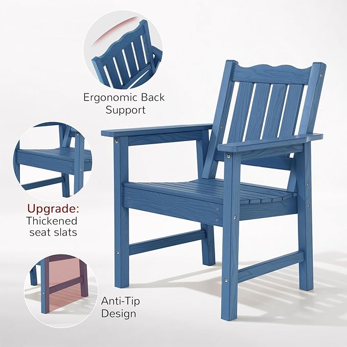 Stoog All-Weather Patio & Garden Chair, Outdoor Dining Chair with Curved Backrest, 400 lbs Support, for Backyard, Garden, Porch, Pool and Deck, Blue