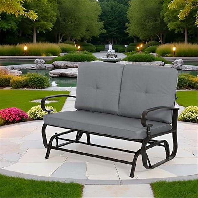 SUNCROWN Outdoor Swing Glider Chair, Patio 2 Seats Loveseat Rocking Chair with Cushions - Photo 5