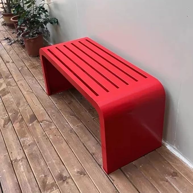 Garden Bench, Outdoor Patio Backless Bench, Metal Garden Benches, All-Weather Park Bench for Garden, Porch, Lounge(Color:Red,Size:120 * 40 * 45cm/47 * 16 * 18in)
