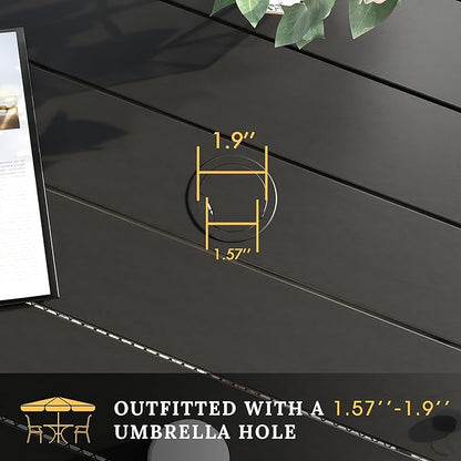 VICLLAX 37.8" Square Outdoor Patio Table, All Weather Metal Outdoor Dining Table for Lawn Garden, Black Tabletop