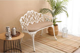 Patio Garden Bench Metal Cast Aluminum Outdoor Furniture with Floral Rose White Weather-Resistant Decor Porch & Yard - Photo 3