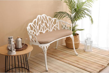 Patio Garden Bench Metal Cast Aluminum Outdoor Furniture with Floral Rose White Weather-Resistant Decor Porch & Yard