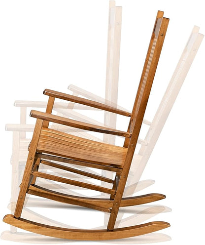 Outdoor Porch Rocker Chairs,Weather Resistant Wood Rocking Chair for Adults,Modern Rocking Accent Chairs,Indoor Outside Furniture Rocker,with Armrest,for Garden Lawn Backyard Poolside Deck (Natural)