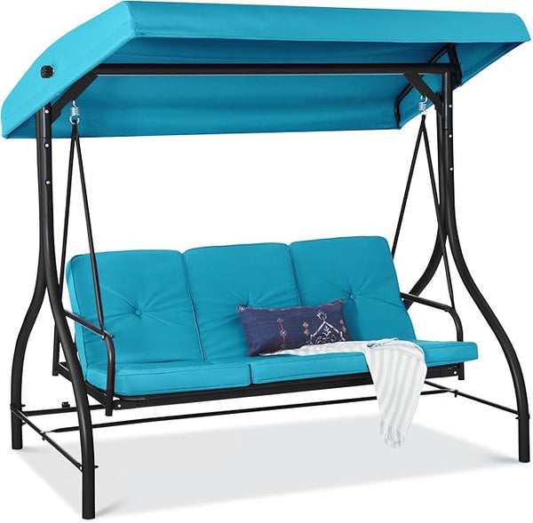 Best Choice Products 3-Seat Outdoor Large Converting Canopy Swing Glider, Patio Hammock Lounge Chair for Porch - Photo 1