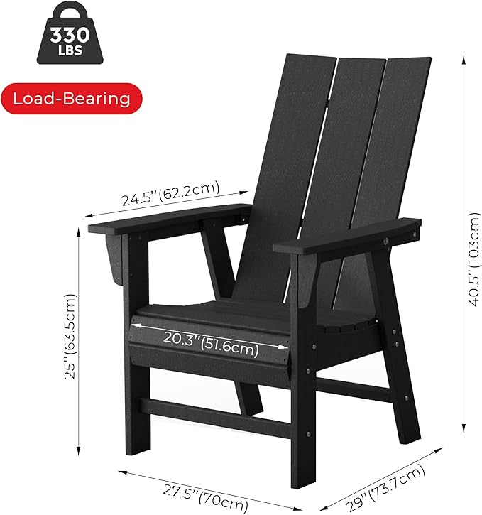 Costaelm Outdoor Adirondack Chair, HDPE Patio Balcony Chair, Portside Seashell Nautical Curveback Adirondack Chair and Fire Pit Chairs, Black