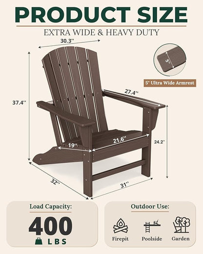 BRIOPAWS Adirondack-Chairs-Set of 4 | Brownwood Grain |Fire Pit Chair | Oversized | HDPE Plastic | Weather Resistant | for Deck Outdoor Poolside Campfire