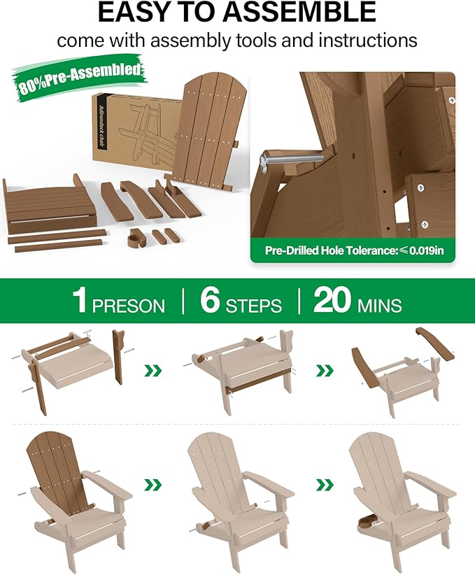 YEFU Adirondack Chair, Oversized Plastic Adirondack Chair Folding Outdoor Chairs with Cup Holder - Photo 8