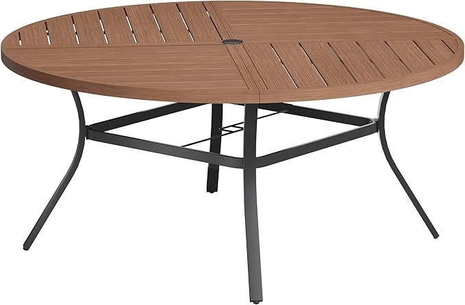 VICLLAX Round Patio Table with Adjustable Umbrella Hole for 8, All Weather Metal Outdoor Dining Table for Lawn Garden - Photo 1