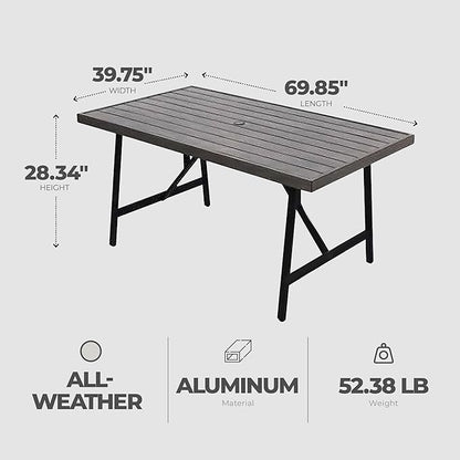 Four Seasons Courtyard Norwalk 40 x 70 Inch Rectangular Outdoor Dining Table All Weather Aluminum Slat Top for Backyard Decks and Patios, Taupe/Grey