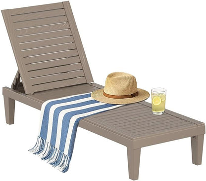 EasyUp Resin Chaise Lounge Chairs with 5-Position Backrest, UV & Fade-Resistant, Waterproof for Garden, Pool, Beach & Patio (Set of 1-Grey)