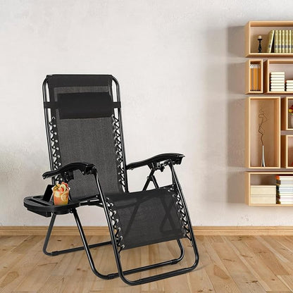 TLSUNNY Zero Gravity Chair Set of 2, Outdoor Folding Lounge W/Detachable Headrest & Holder Tray, Adjustable Textilene Lawn Reclining, No Assembly Required, for Patio, Garden, 330LBS (2, Black)