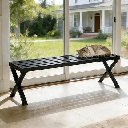 Backless Outdoor Bench, Metal Patio Bench, Garden Bench for Front Porch, Backyard and Deck, Black