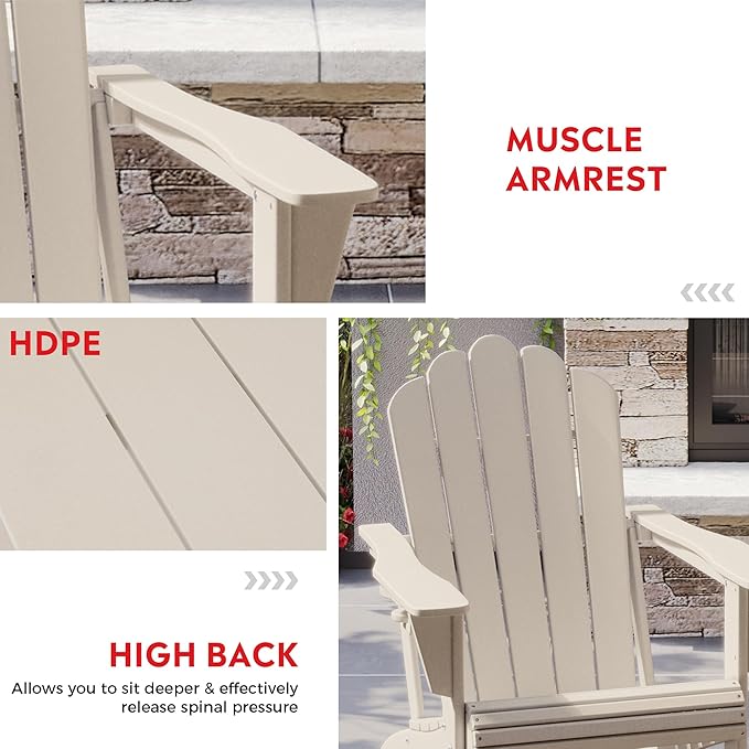 Costaelm Lakeview Outdoor Patio HDPE Adirondack Chair with Cup Holder, Sand
