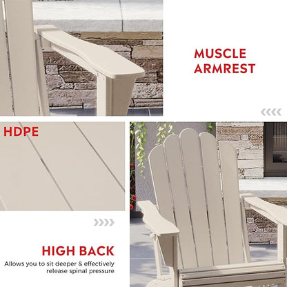 Costaelm Lakeview Outdoor Patio HDPE Adirondack Chair with Cup Holder, Sand