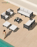 SERWALL HDPE Outdoor Furniture Set, 10 Pieces Patio Sectional Sofa Set - Photo 8