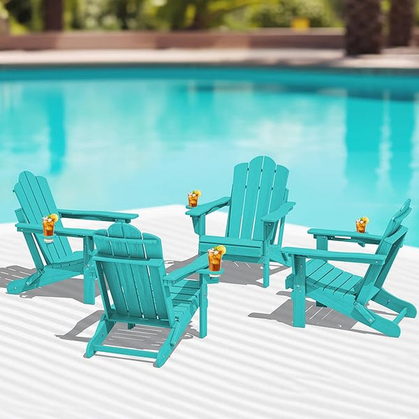 KINGYES Folding Adjustable Adirondack Chairs Set of 4, HDPE All Weather Use Reclining Adirondack Chair