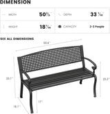 Outdoor Bench, 50 inches Metal Garden Bench, Cast Iron Steel Frame Patio Chairs w/Twist Circle Pattern Backrest for Park - Photo 2