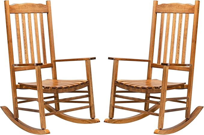 Outdoor Porch Rocker Chairs,Weather Resistant Wood Rocking Chair for Adults,Modern Rocking Accent Chairs,Indoor Outside Furniture Rocker,with Armrest,for Garden Lawn Backyard Poolside Deck (Natural)