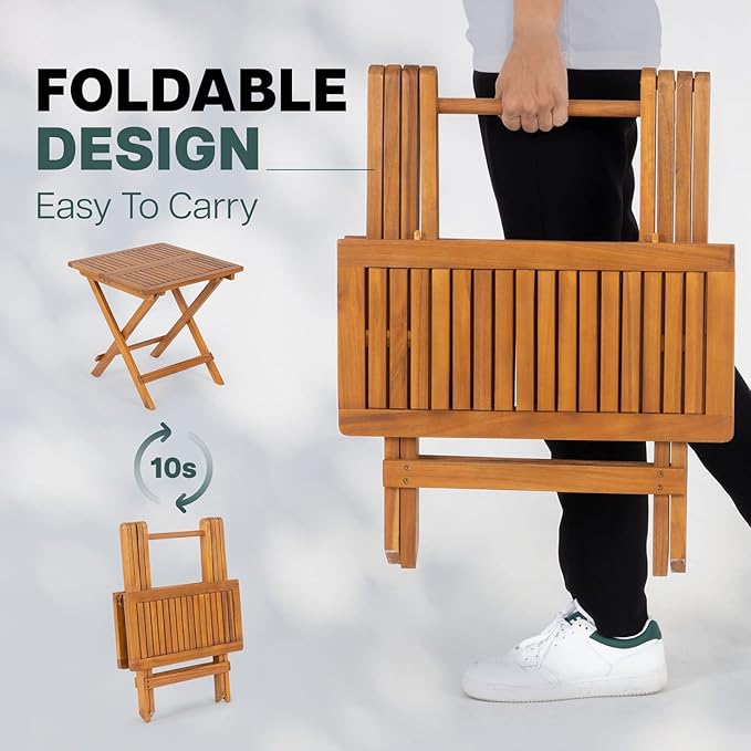 Idzo Mira Acacia Wood Folding Bistro Side Table Outdoor, 19.5 Inch x 19.5 Inch, Heavy Duty 200 Lbs Capacity Loading - Photo 4