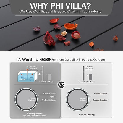 PHI VILLA Outdoor Dining Table for 6, 60" Long Rectangular Metal Wrought Iron Table with Umbrella Hole, All-Weather Large Furniture for Patio, Backyard, Porch