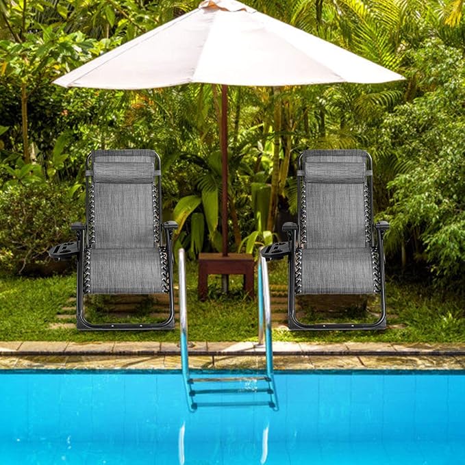 Goplus Oversized Zero Gravity Chair, XL-Extended Version, Outdoor Recliner w/Cup Holder & Detachable Headrest - Photo 7