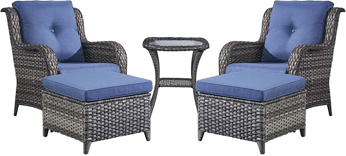 Rilyson Wicker Patio Furniture Set - 5 Piece Rattan Outdoor Sectional Conversation Sets with 2 Chairs - Photo 1